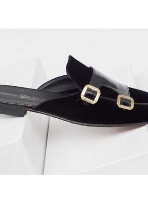 Wet Look Velvet Buckle Half Shoes 5